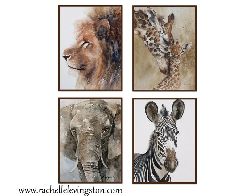 REALISTIC Watercolor African Animal painting Set Watercolor elephant PRINT set for nursery WATERCOLOR Elephant painting lion zebra giraffe image 2