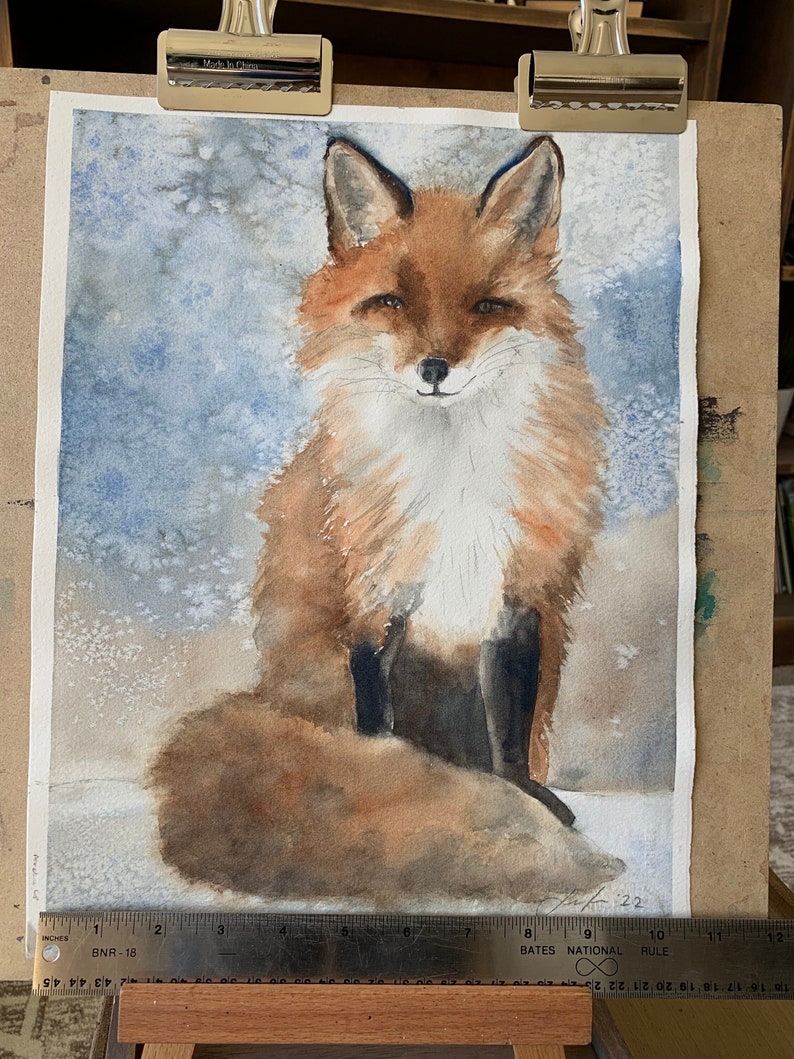 Original fox painting in watercolor-Original watercolor painting of Red Tailed fox painting rachelle levingston image 1