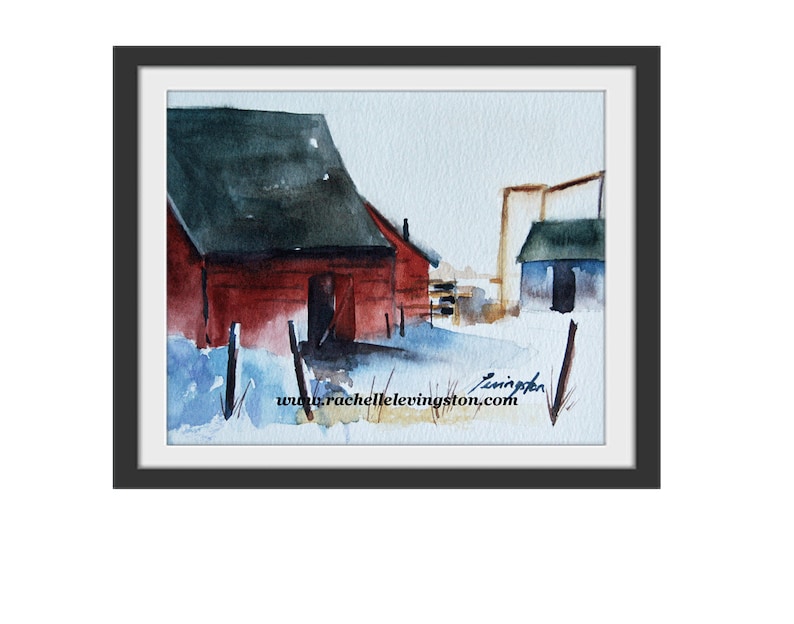 SET of THREE Barns PRINTS. Prints of barn. Cabin wall art. Watercolor painting of red barn. Rural Art Prints. County. Gift under 30. Snowy image 5