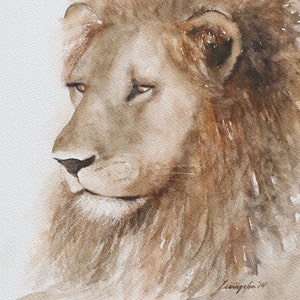 Painting of Lion painting lion art PRINT Lion PRINT from original lion painting animal wall hanging watercolor nursery boy room decor jungle image 1