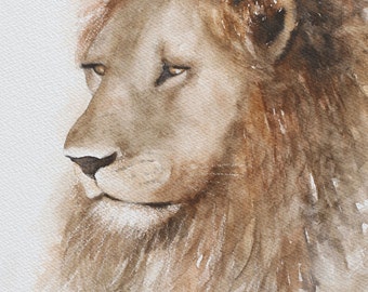 Painting of Lion painting lion art PRINT Lion PRINT from original lion painting animal wall hanging watercolor nursery boy room decor jungle