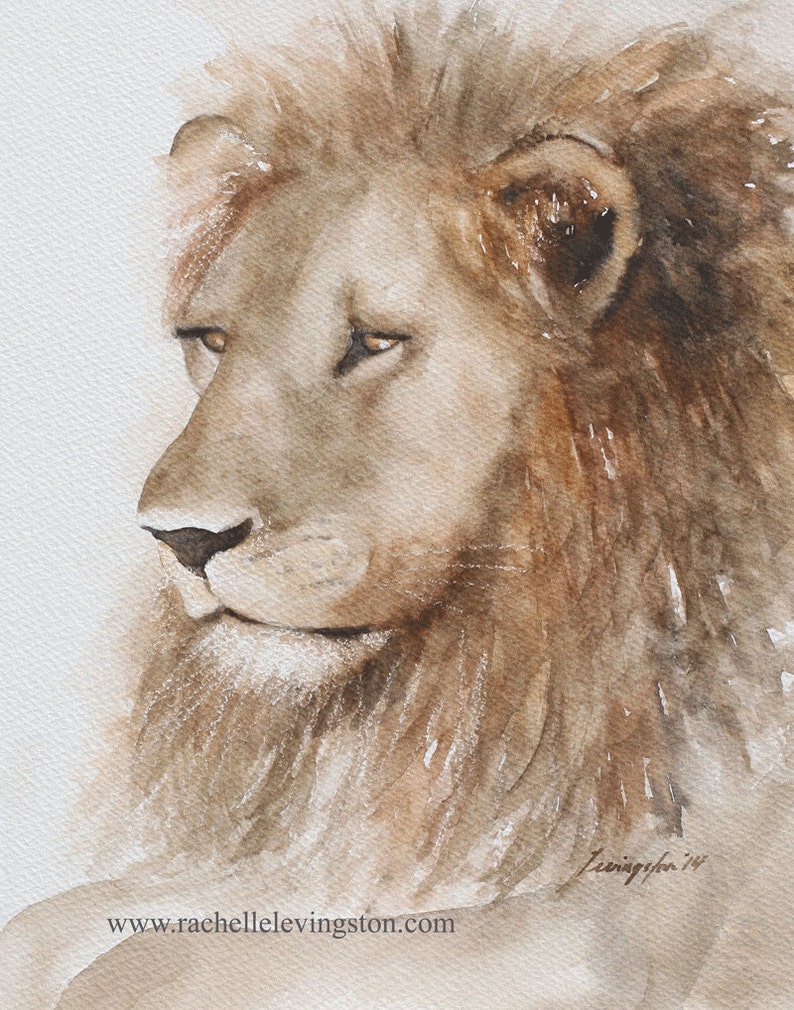 Painting of Lion painting lion art PRINT Lion PRINT from original lion painting animal wall hanging watercolor nursery boy room decor jungle image 1