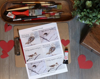 Printable Owl Valentines cards. PRINTABLE Bird Valentines Day Cards. PRINTABLE Watercolor Valentines Card. Bird Valentines Instant DOWNLOAD