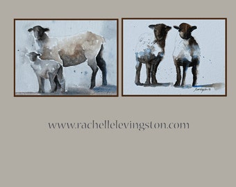 Set of Sheep art prints- Girl nursery art- For girl nursery decor- Girl nursery art print- Watercolor painting of lamb and baby- Minimalist