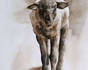 Kids wall art Baby nursery decor Brown sheep home decor Nursery Art Print kids room decor Sheep painting sheep print sheep art VERTICAL