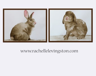 Watercolor Bunny Art Prints: Nursery Decor Set of 2