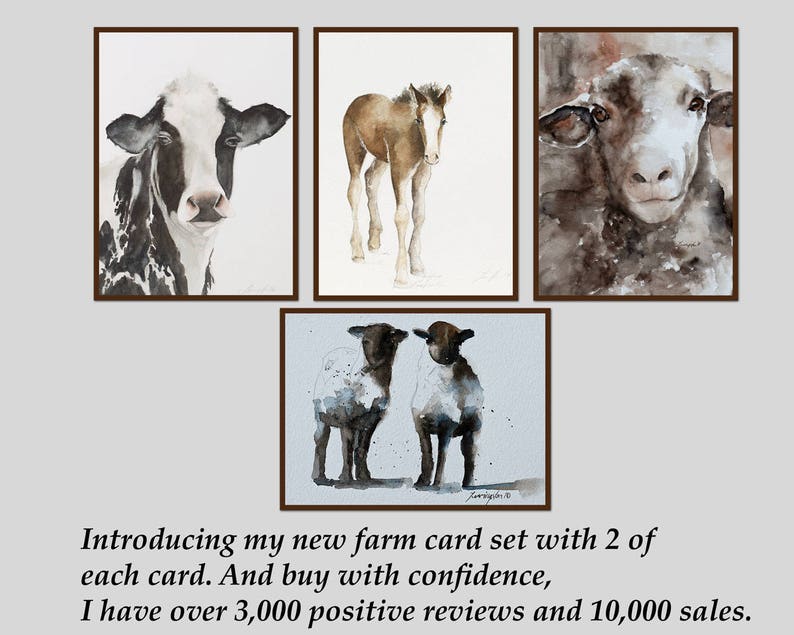 Cow card Horse card Urban farmhouse Baby shower gift mom gift animal card animal note card set Horse notecard Sheep painting
