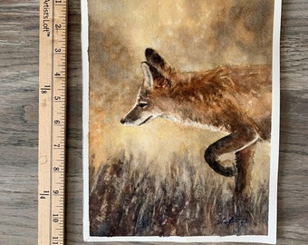 Original fox painting in watercolor-Original watercolor painting of Red Tailed fox painting rachelle levingston