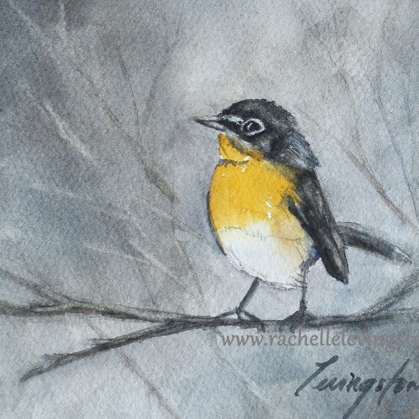 Small yellow bird PRINT Watercolor bird painting. Watercolor Bird Art PRINT of yellow bird. Watercolor painting of yellow chat bird