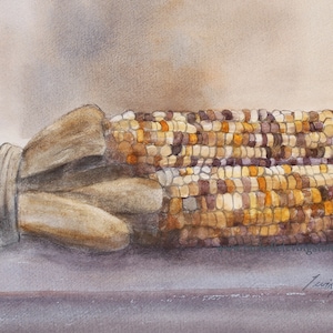 Autumn Painting of Corn Harvest-Corn painting for fall- Thanksgiving art print- Corn art print- Thanksgiving painting