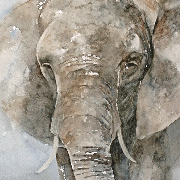 Elephant Watercolor Painting: Realistic Animal Art Print for Nursery