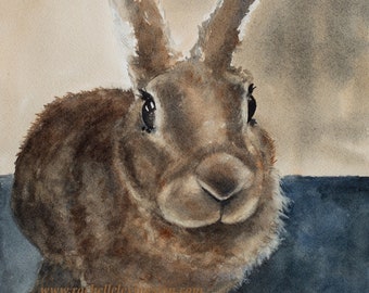 Pintura de conejo de Pascua en acuarela: Decoración rústica imprimible (descarga digital)