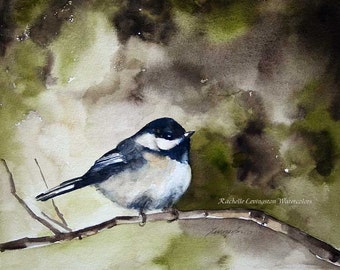 Bird Art Print Bird PRINT for nursery art PRINT bird Chickadee bird print from original watercolor bird painting. Black Capped Chickadee