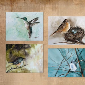 Valentine's gift idea for mom. Bird card watercolor card. Watercolor NOTE CARDS with bird painted. Blank Bird Note cards notecard set 1 image 2