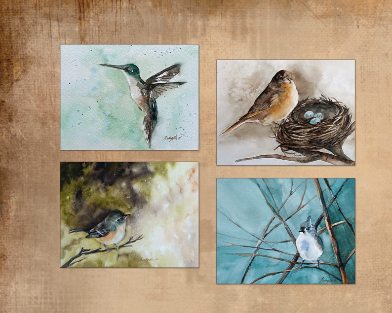 Valentine's gift idea for mom. Bird card watercolor card. Watercolor NOTE CARDS with bird painted. Blank Bird Note cards notecard set 1 image 2