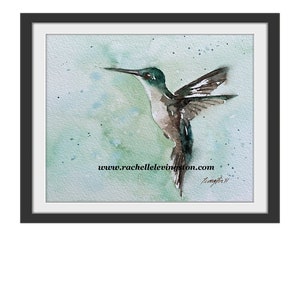 Watercolor PRINT of hummingbird from my original hummingbird painting Watercolor Hummingbird Bird PRINT Hummingbird Art brown emerald green image 4