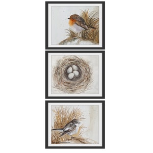 Mom art gift Watercolor painting of bird nest with four eggs. Nest PRINT. Painting of nest. SET of Bird prints with nest. Neutral minimalist