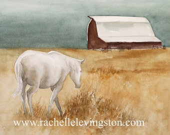 Watercolor Horse Print: Farmhouse Barn Painting, Western Decor