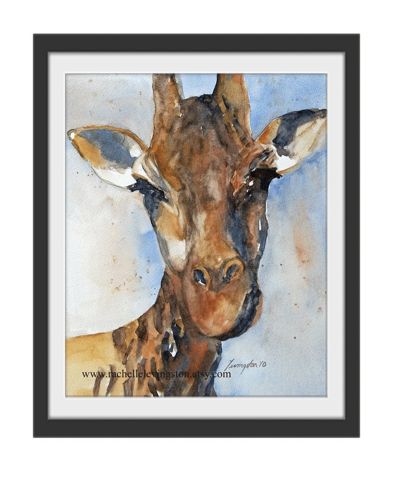 Painting giraffe in watercolor painting. Giraffe art for nursery room decor. Nursery PRINT SET elephant wall art animal boy toddler 11x14 image 5