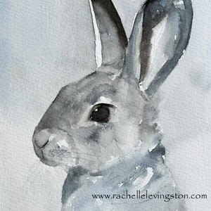 Easter bunny painting in Watercolor Painting of Gray Bunny Easter bunny decor Realistic bunny painting Farmhouse Easter art Print image 1