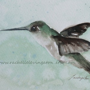 Watercolor PRINT of hummingbird from my original hummingbird painting Watercolor Hummingbird Bird PRINT Hummingbird Art brown emerald green image 2