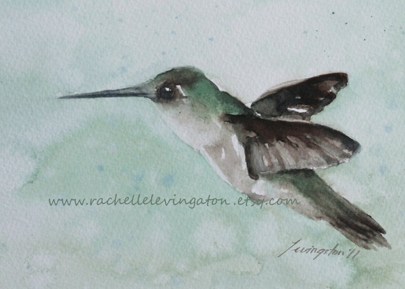 Watercolor PRINT of hummingbird from my original hummingbird painting Watercolor Hummingbird Bird PRINT Hummingbird Art brown emerald green image 2