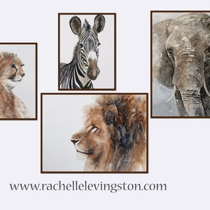 Set of watercolor animals for nursery WATERCOLOR paintings of African animals. Set of Elephant painting. Elephant PRINT cheetah lion zebra image 1