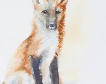 baby Fox- Painting of Fox- Art PRINT of fox- Print fox- Kit painting- Fox wall hanging- Baby fox- Woodland nursery print- baby animal