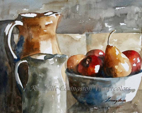 gift for gardener gardening art watercolor still life Pear Apple PRINT art print kitchen art wall housewarming gift home decor watercolour