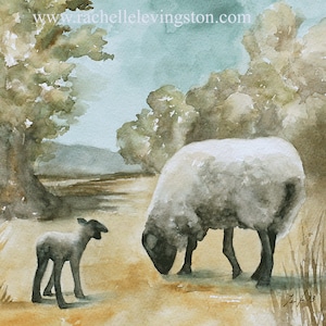 watercolor print of sheep painting.  Sheep PRINT for nursery.  Farmhouse decor 8x10