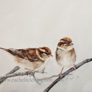 Watercolor Painting of Sparrow WATERCOLOR ART PRINT of Two birds on branch- Spring Art Print of watercolor Bird Painting