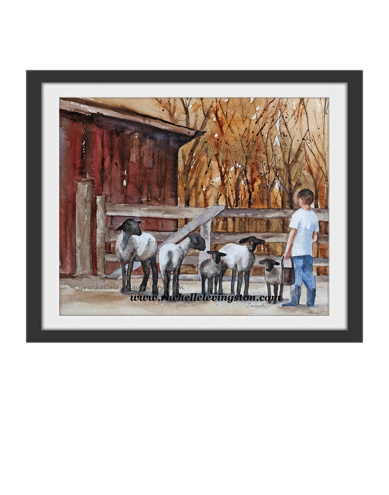 for him Sheep painting farm painting sheep print of sheep lamb Folk art autumn painting fall decor fall harvest room decor wall gold red image 8