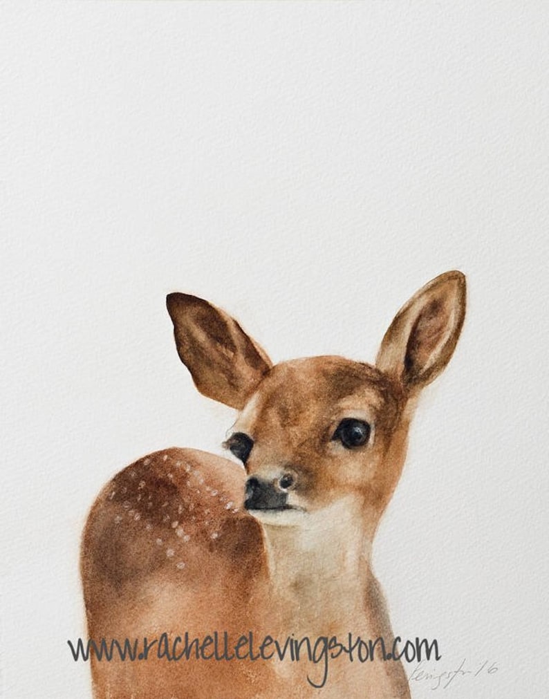 Watercolor deer painting of deer painting. Fawn print Baby deer WOODLAND nursery art PRINT for nursery peek a boo animal PRINT baby deer image 1