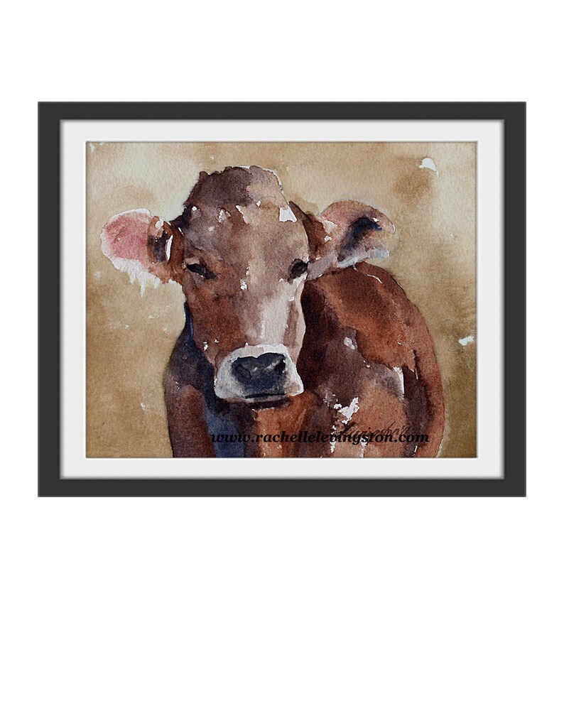 Brown Cow PRINT. Folk art painting of cow. for him fathers gift. Watercolor cow painting. Watercolor animal painting. farmhouse decor image 5