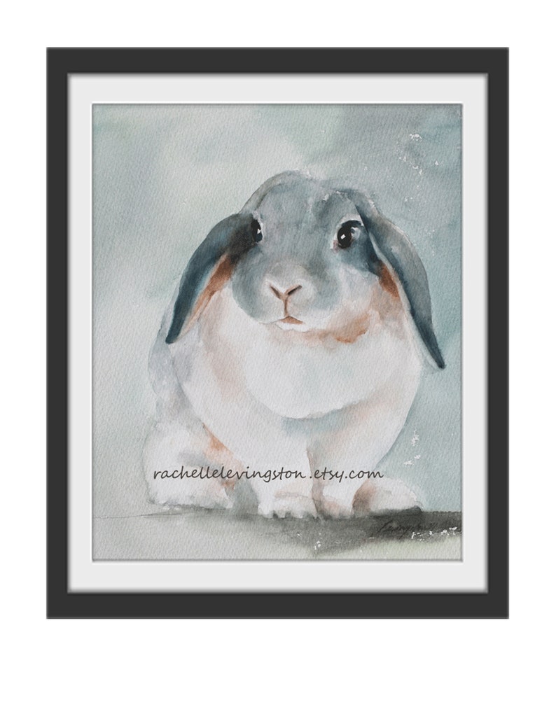 Watercolor painting of Easter Bunny painting. Farmhouse Easter print. Easter bunny PRINT. Lop eared Bunny artwork. nursery decor birthday image 4