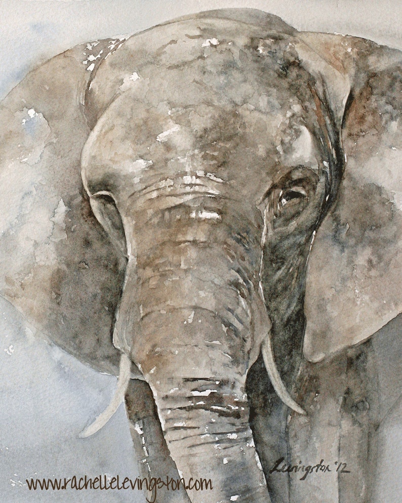 ORIGINAL Painting in watercolor painting original Watercolor painting Animal painting Elephant painting CUSTOM Commission or PRINT image 1