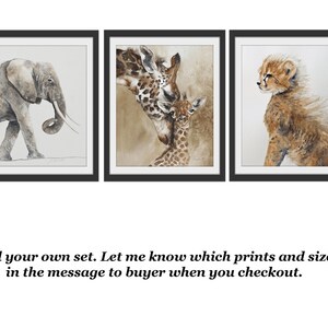 Art print of watercolor Giraffe painting Nursery art PRINT of giraffe. Nursery Giraffe art PRINT SET Elephant cheetah. Nuetral baby decor image 6