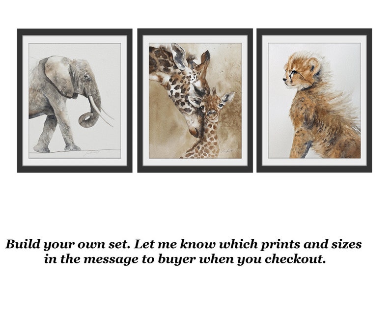 Art print of watercolor Giraffe painting Nursery art PRINT of giraffe. Nursery Giraffe art PRINT SET Elephant cheetah. Nuetral baby decor image 6