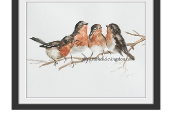Robin Family Watercolor Print: Bird Nest Art for Mom