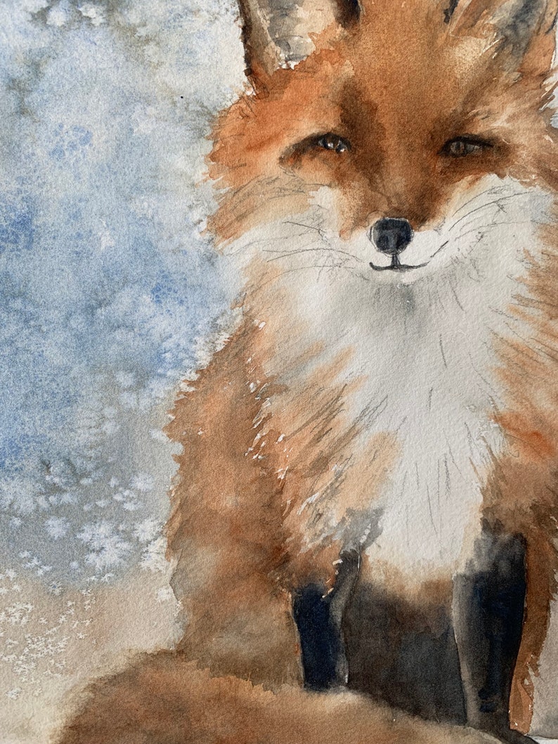 Original fox painting in watercolor-Original watercolor painting of Red Tailed fox painting rachelle levingston image 2