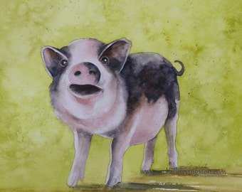 nursery rhyme room decor. Pig. Painting of pig. PRINT pig. Three Little Pigs art print in green farm theme animal. this little piggie