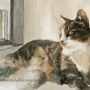 Watercolor cat painting Cat Lover gift CAT PRINT of Cat painting- Cat artwork kitten brown gray grey tabby