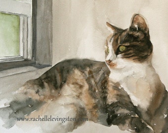 Calico Cat Painting- Watercolor Art Print: Cat Lover Gift