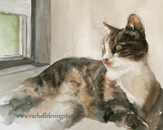 Calico Cat Painting- Watercolor Art Print: Cat Lover Gift