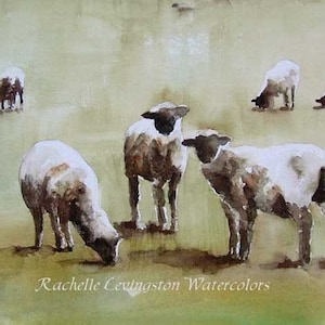 Watercolor SHEEP Painting of sheep in Pasture- Watercolor painting of Lamb PRINT- Watercolor sheep PRINT-Farmhouse decor