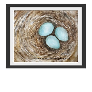 Mom gift watercolor bird painting Watercolor Nest PRINT-Robin Painting of nest wall art Bird Nest PAINTING egg blue 3 eggs. For her image 3