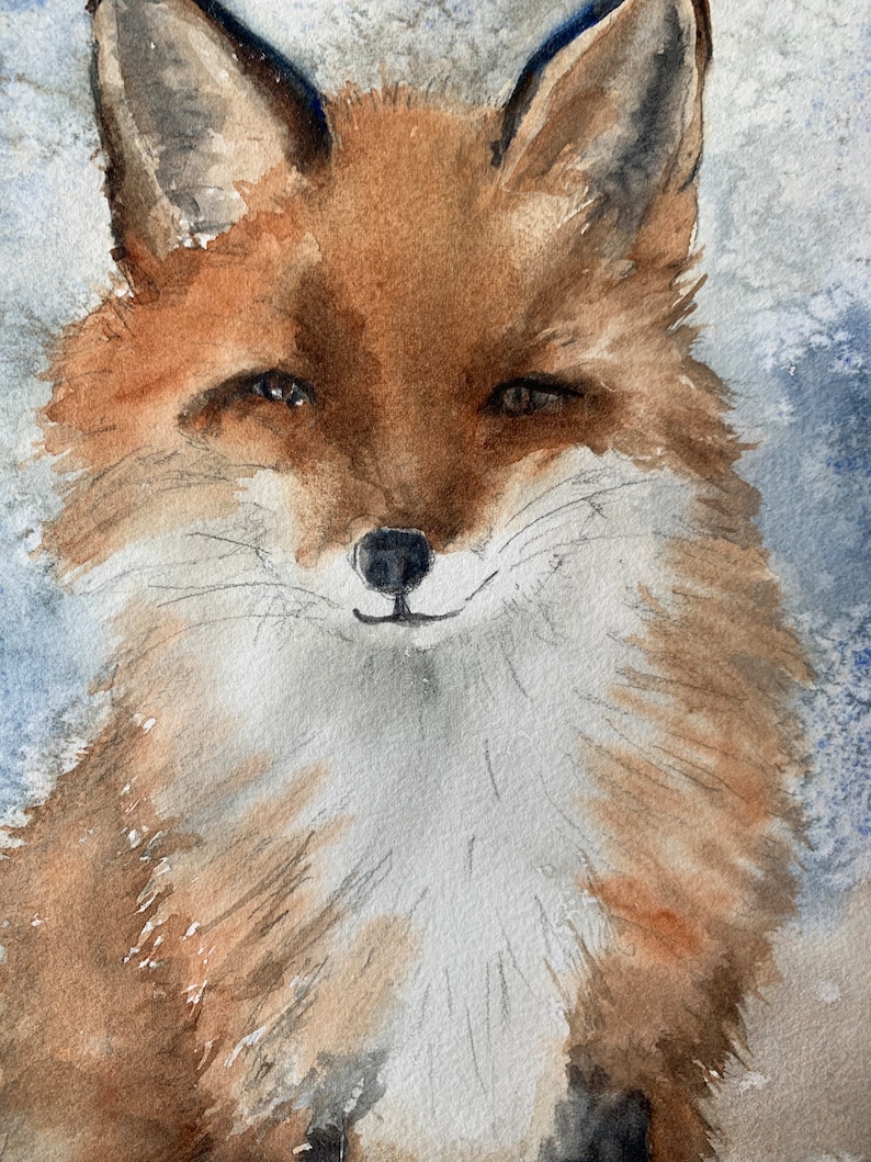 Original fox painting in watercolor-Original watercolor painting of Red Tailed fox painting rachelle levingston image 3