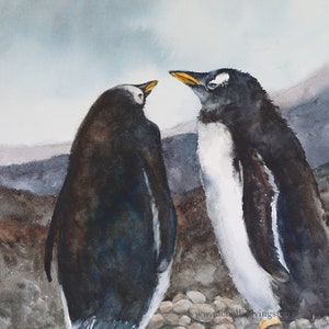 Pintura de pingüinos acuarela. Impresión de pingüinos Decoración de la pared del pájaro- Arte de la pared del pájaro- Decoración del hogar del pájaro- Arte del pájaro pequeño PRINT SET- Arte del pájaro- regalo de la mamá