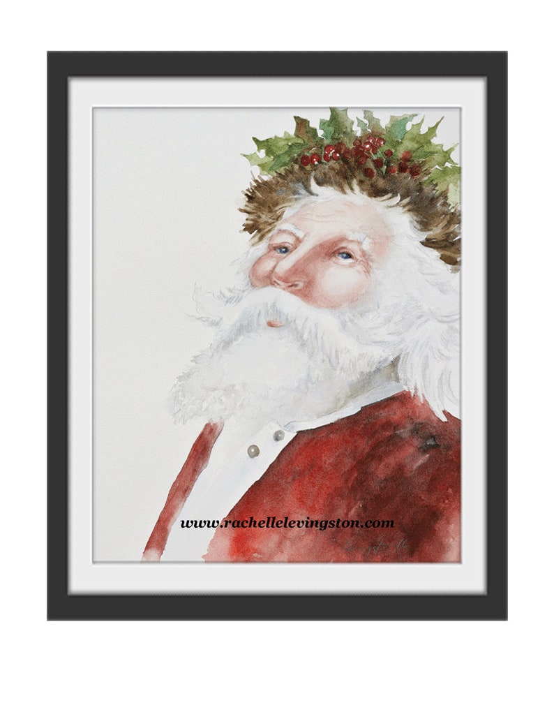 Watercolor Santa painting-Santa PRINT Red Christmas Decor Christmas decoration Vintage St nick art print 11x14 image 2
