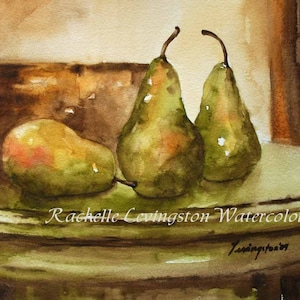 Hostess gift. Housewarming gift. Fruit still life painting for kitchen. Kitchen art.  pear painting. Pear Print. Kitchen wall art
